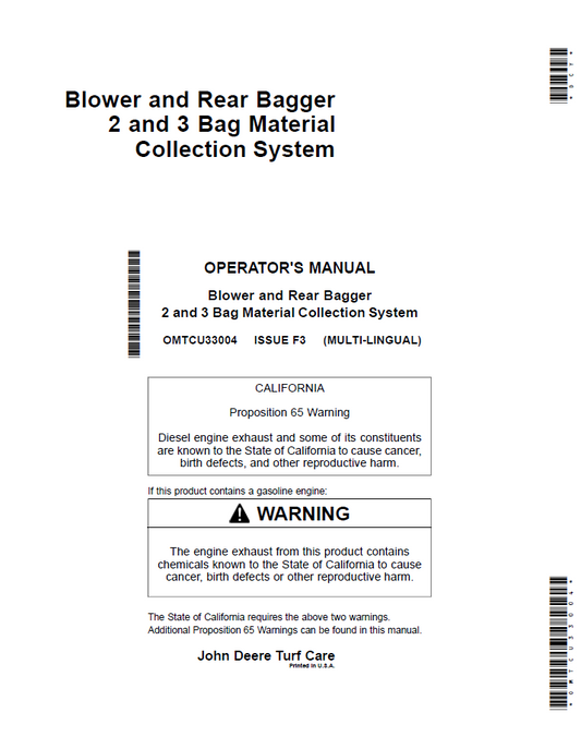 Official John Deere OMTCU33004 MCS Blower & Bagger User Guide