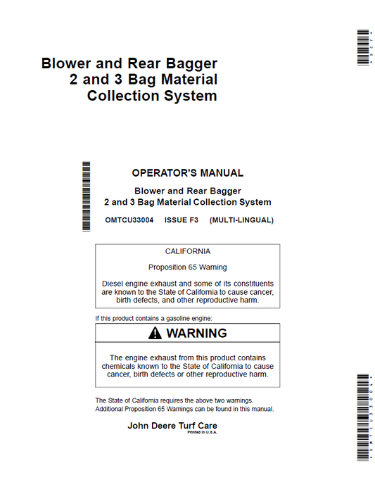 Official John Deere OMTCU33004 Operator Manual | Blower & Rear Bagger