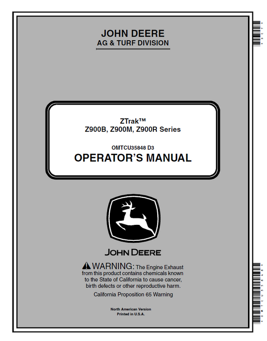 Official John Deere OMTCU35848 Operator Manual for Z900 Series