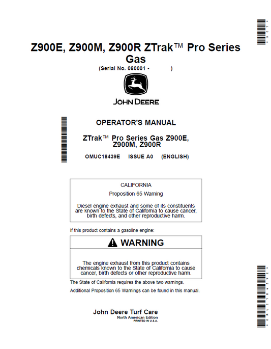 Official John Deere OMUC18439E Operator Manual | Z900E, Z900M, Z900R
