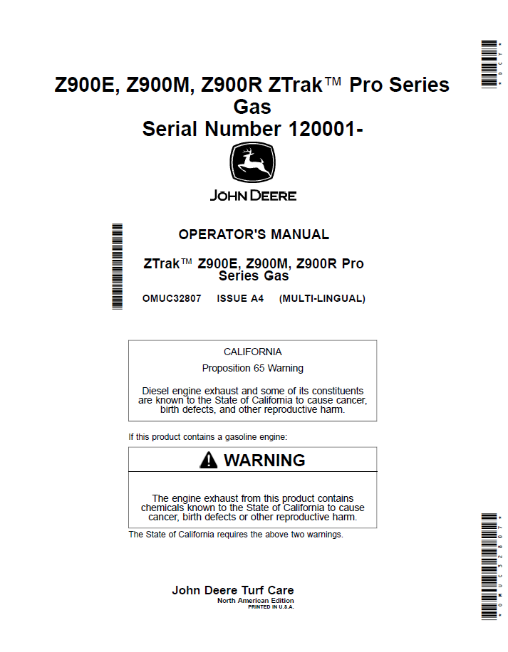 Official John Deere OMUC32807 Operator Manual for ZTrak Pro Series