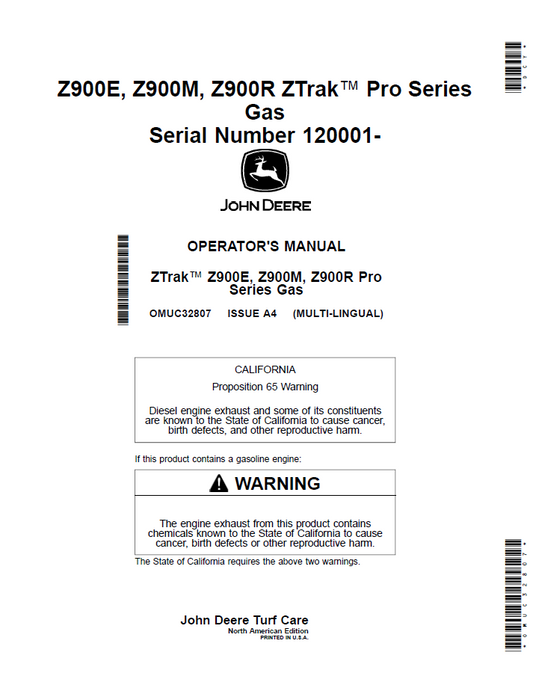 Official John Deere OMUC32807 Operator Manual for ZTrak Pro Series