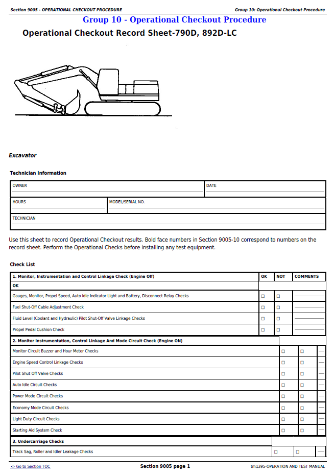 Official John Deere TM1395 Diagnostic & Test Service Manual for 790D & 892D-LC Excavators
