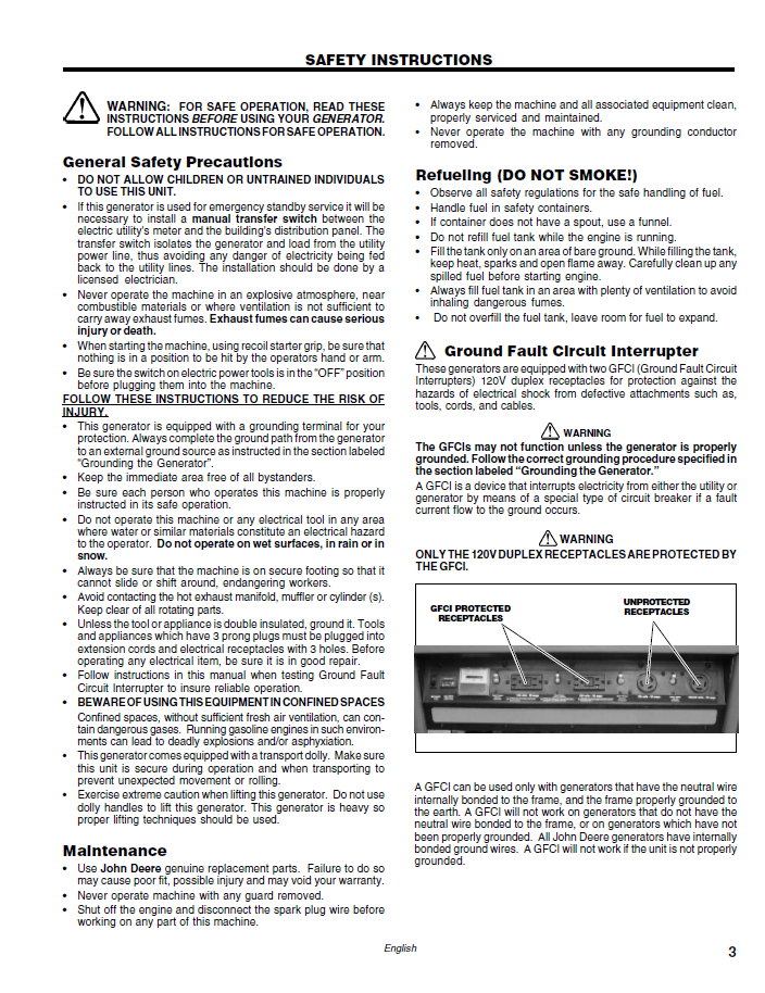 Official John Deere UT03849 DP6000 Generator Manual OMVP10028