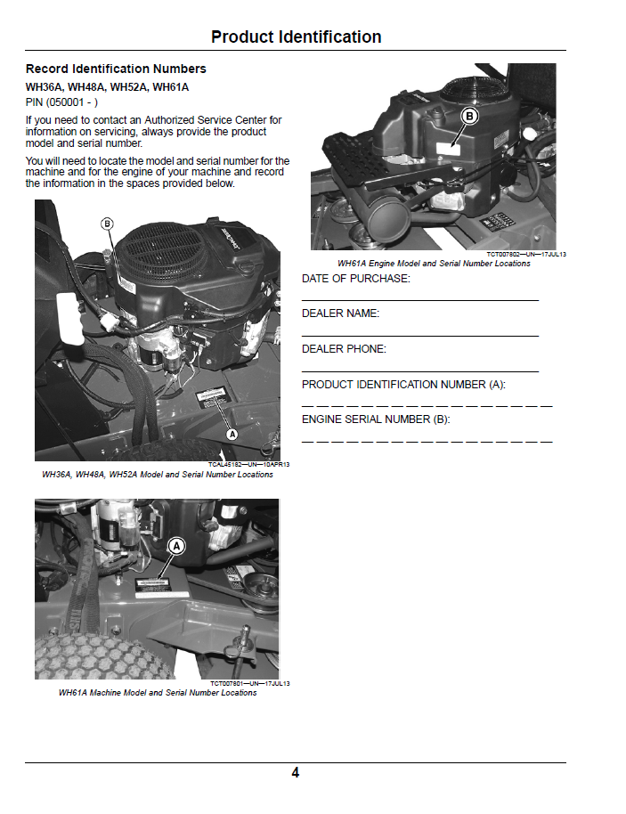 Official John Deere WH36A-WH61A Walk-Behind Operator Manual OMTCU35856