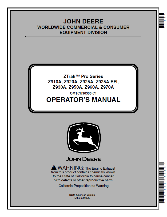 Official John Deere ZTrak Pro Series (Z900A) Manual - OMTCU30355