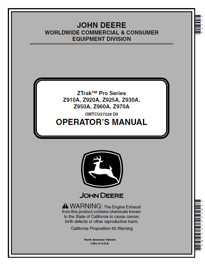 Official John Deere ZTrak Z910A–Z970A Operator Manual (OMTCU27228)