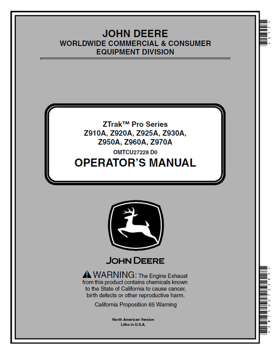 Official John Deere ZTrak Z910A–Z970A Operator Manual (OMTCU27228)