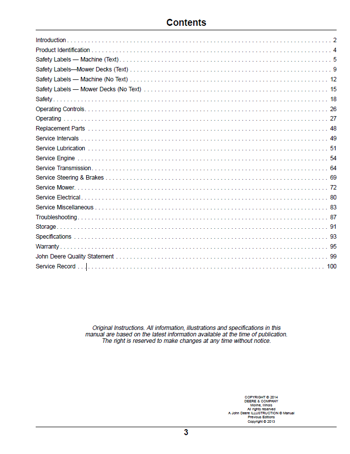 Official John Deere ZTrak Z997R Diesel Owner Manual OMTCU39291