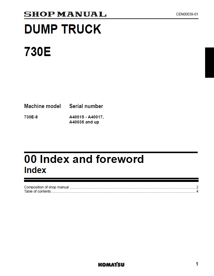 Official Komatsu 730E-8 Haul Truck Repair and Service Manual - CEBM032401
