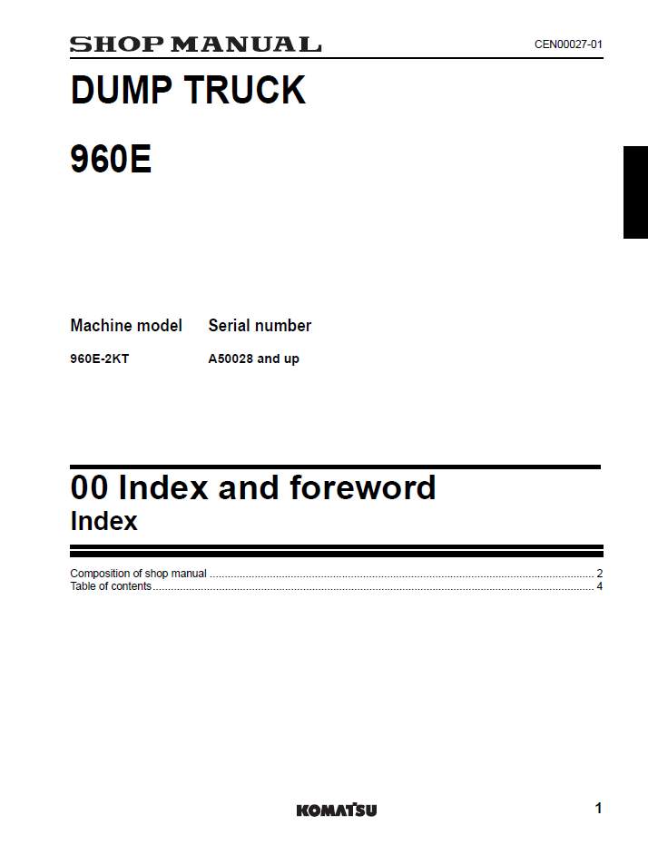 Official Komatsu 960E-2KT Mining Truck Repair Manual CEBM028400