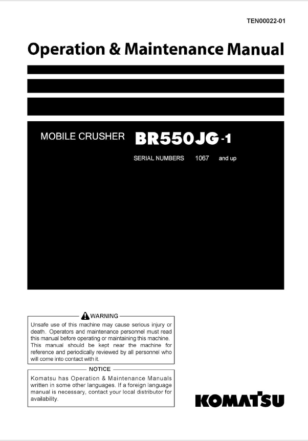 Official Komatsu BR550JG-1 Mobile Crusher Operation & Maintenance Manual PDF