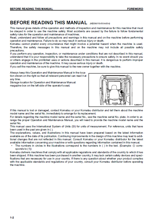 Official Komatsu HB215LC-2 Hydraulic Excavator Service & Owner Manual