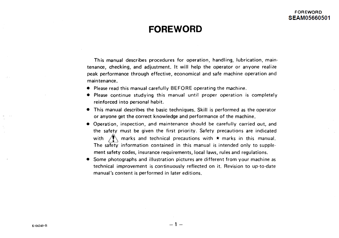 Official Komatsu HD325-5 Maintenance & Operator Manual (SEAM05660501)