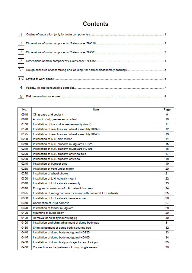 Official Komatsu HD325-8 HD405-8 Haul Truck Setup and Assembly Manual - GEN00151-00