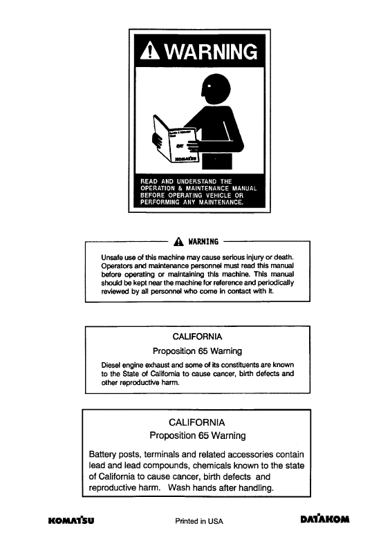 Official Komatsu PC128US-8 Excavator Operator and Service Guide