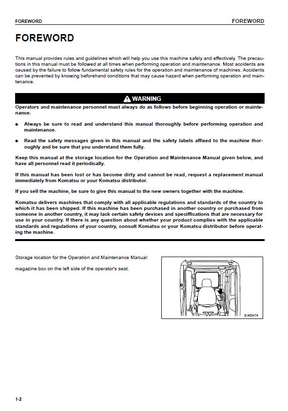 Official Komatsu PC200 / PC210 / PC220 Maintenance & Operator Guide PDF