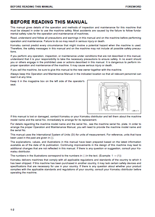 Official Komatsu PC240LC-11 Operator's & Maintenance Guide - Download PDF