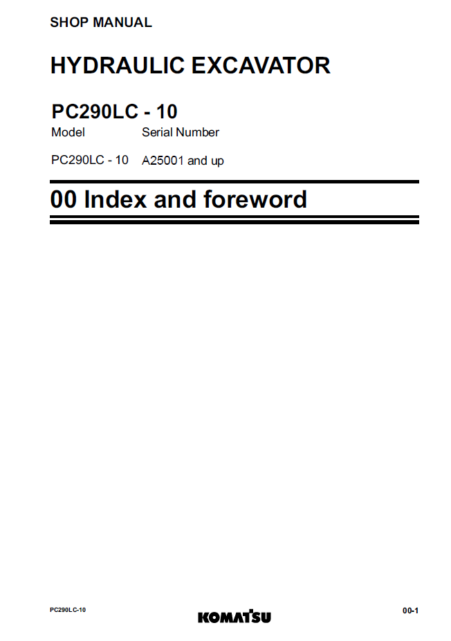 Official Komatsu PC290LC-10 Crawler Excavator Repair and Service Manual - CEBM025104