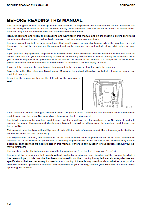 Official Komatsu PC490LC-11 Excavator Operator Manual | TEN00771-00