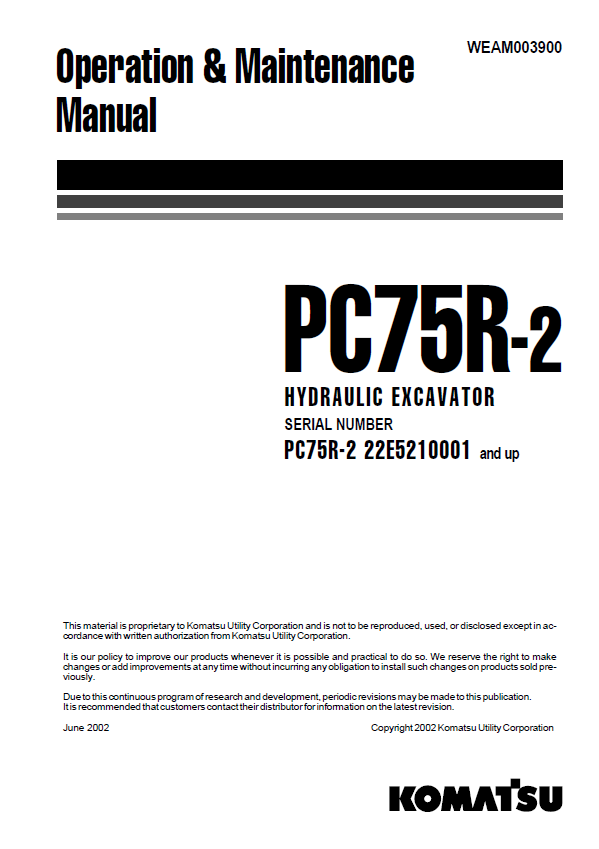Official Komatsu PC75R-2 Hydraulic Excavator Operation & Maintenance Manual (PDF)