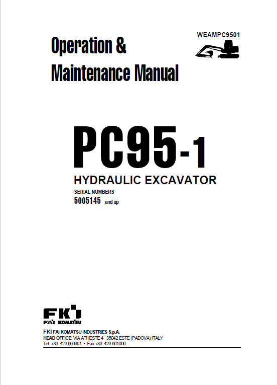 Official Komatsu PC95-1 Excavator Operator & Service Maintenance Manual