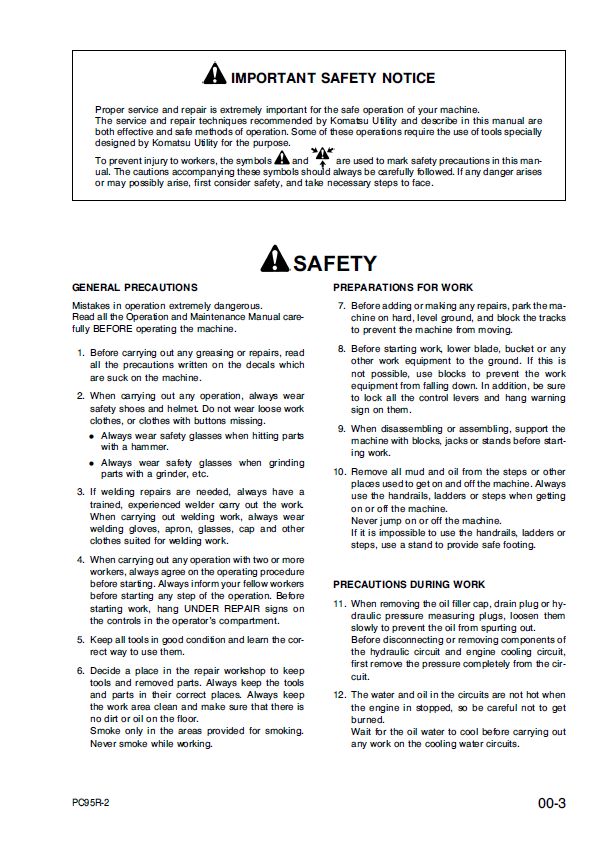 Official Komatsu PC95R-2 Hydraulic Excavator Workshop Repair Manual