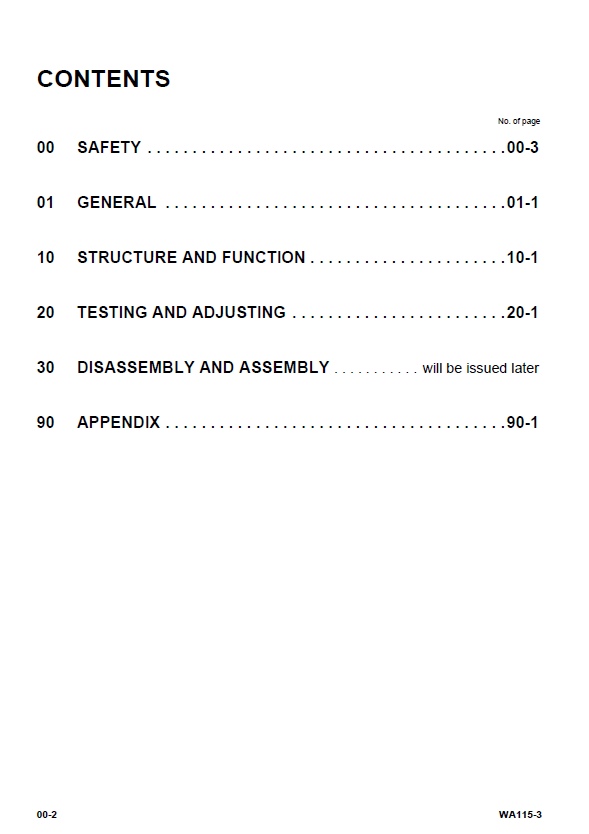 Official Komatsu WA115-3 Wheel Loader Shop & Service Manual