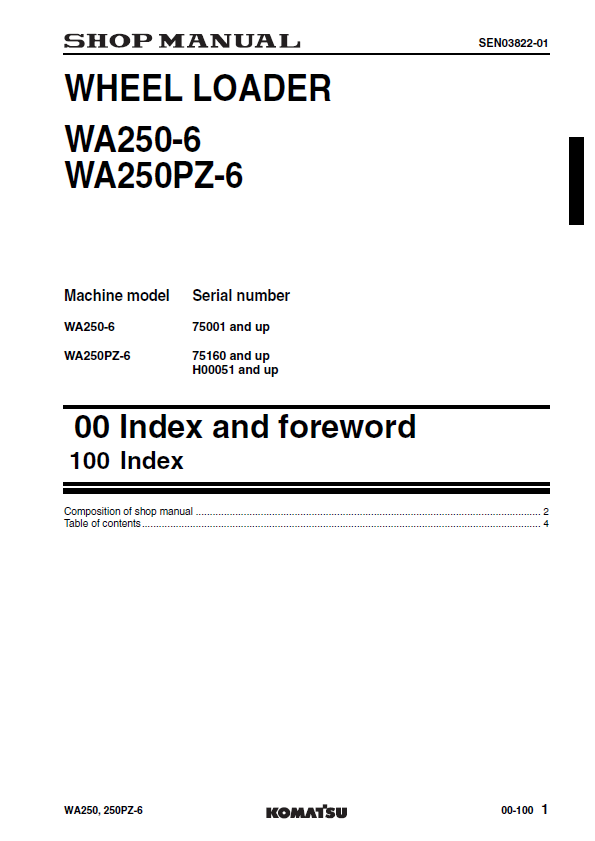 Official Komatsu WA250-6, WA250PZ-6 Service & Repair Manual
