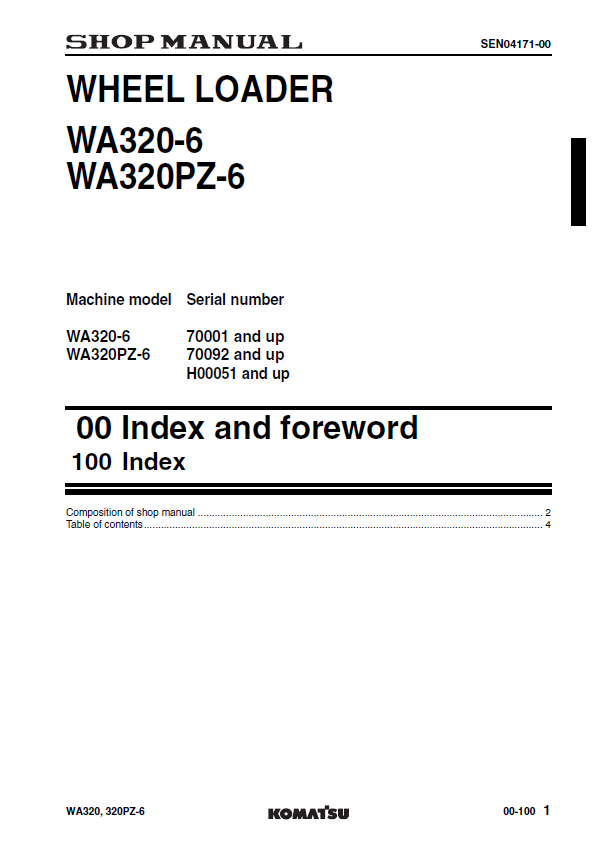 Official Komatsu WA320-6, WA320PZ-6 Service & Repair Manual [PDF]