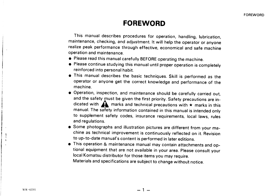 Official Komatsu WA380-1 & WA420-1 Wheel Loader Operator Maintenance Manual (SEAMU4230106)