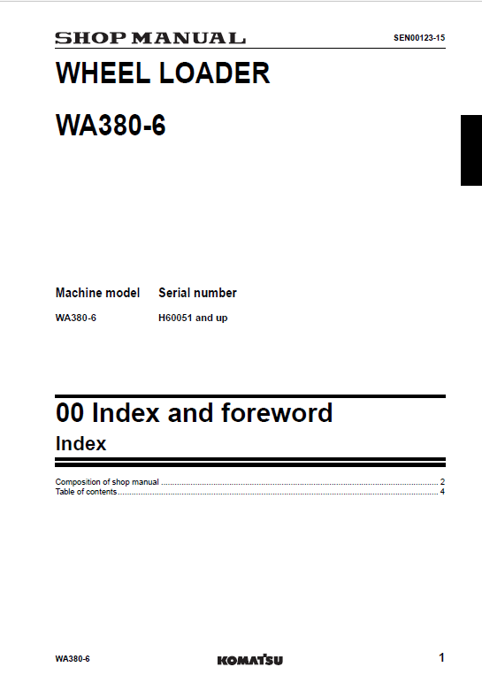 Official Komatsu WA380-6 Service & Repair Manual
