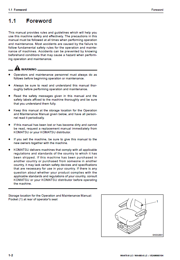 Official Komatsu WA470-6 LC, WA480-6 LC Wheel Loader Maintenance & Operator Manual