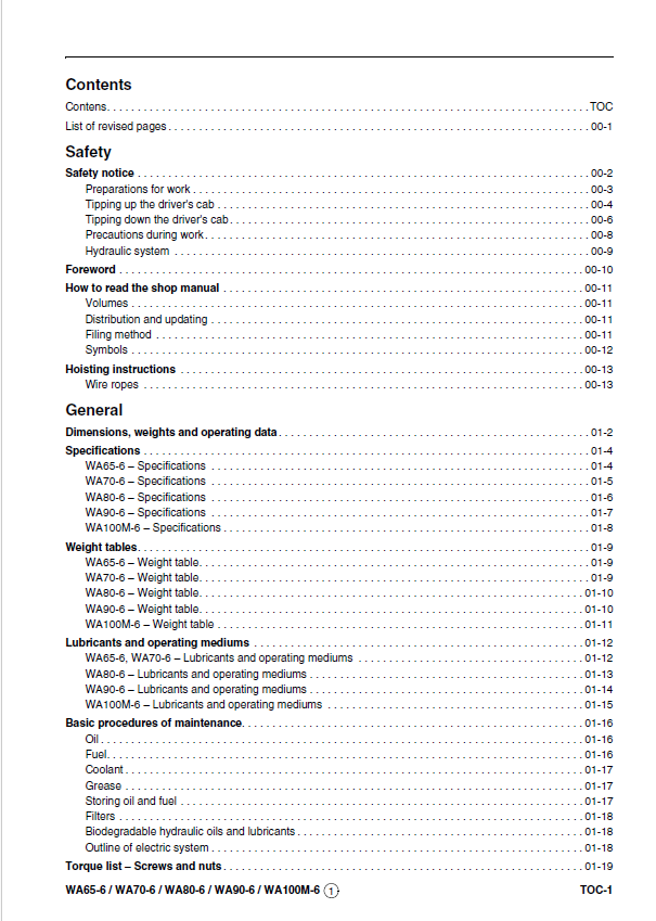 Official Komatsu WA65-6 to WA100M-6 Wheel Loader Workshop Repair Manual [PDF]