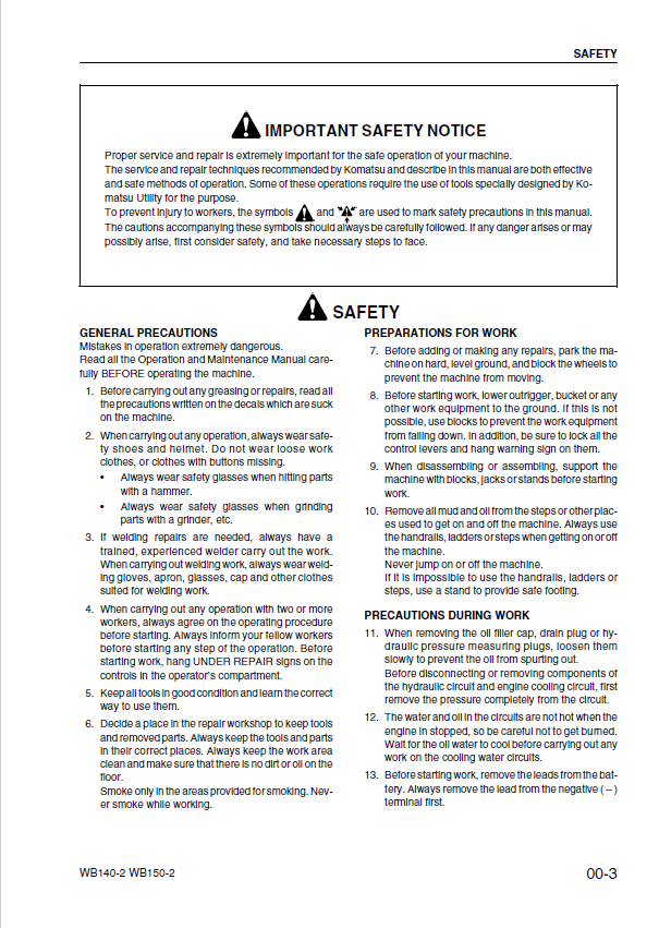 Official Komatsu WB140-2, WB150-2 Backhoe Loader Service Manual [PDF] 