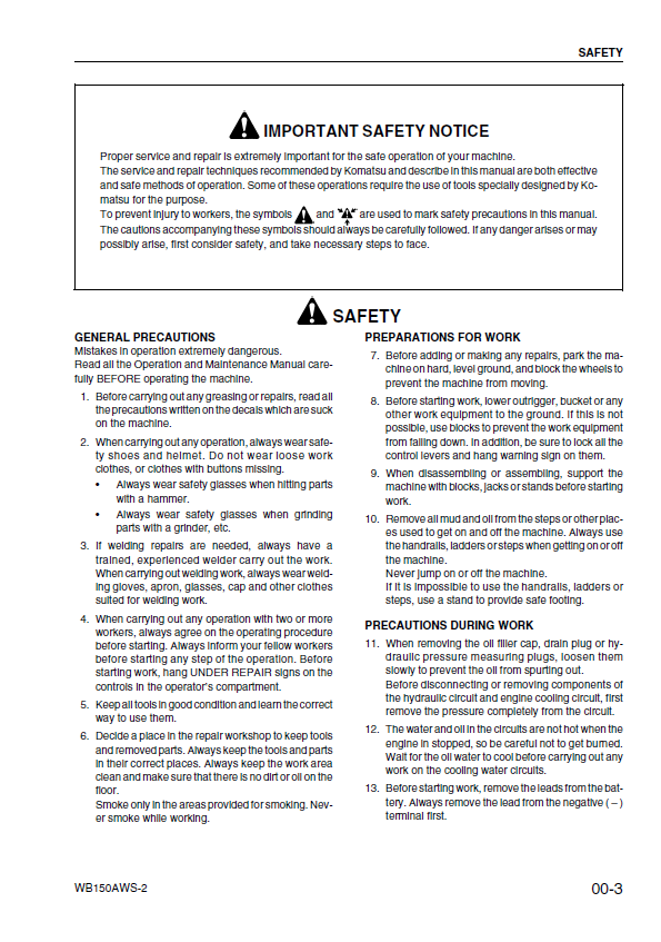 Official Komatsu WB150AWS-2 Repair Manual & Service Workshop Guide