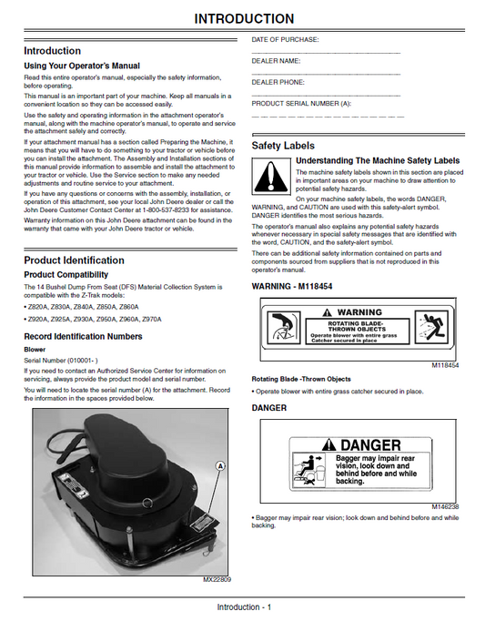 Official Manual: John Deere Dump-From-Seat Rear Hopper OMTCU25046