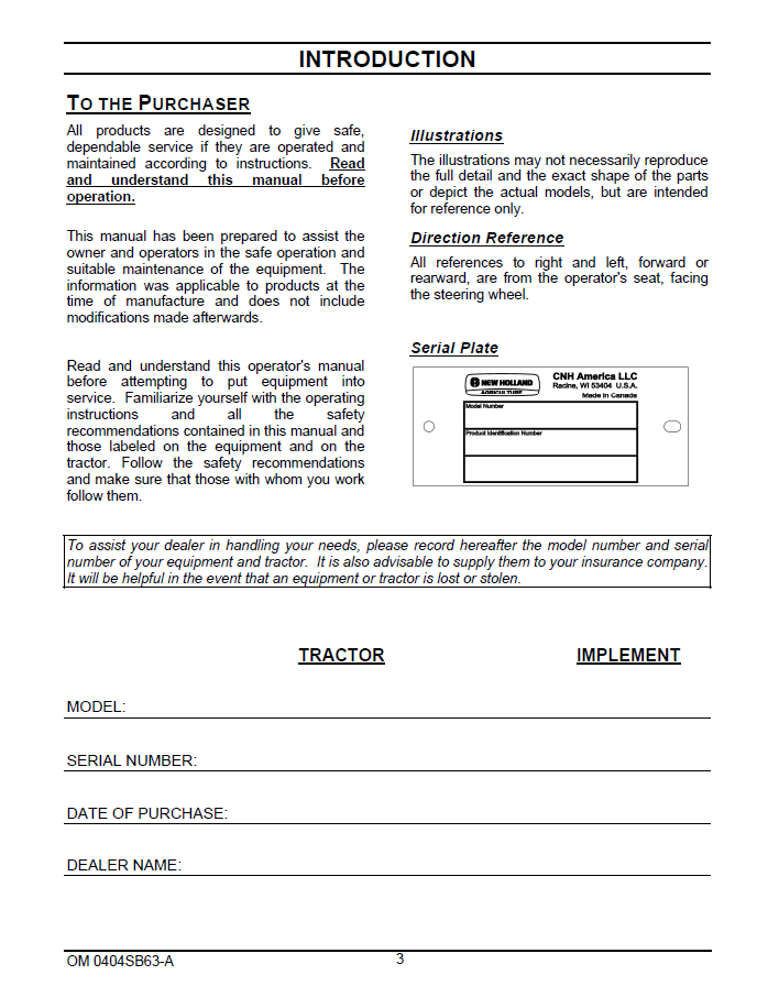 Official New Holland Boomer 30 35 40 50 Operator Manual 47598025