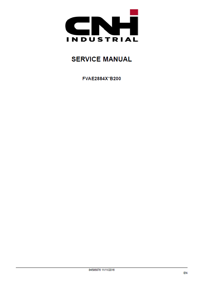Official New Holland CNH Vector Tier 2 / Stage II Workshop Manual (84586876)