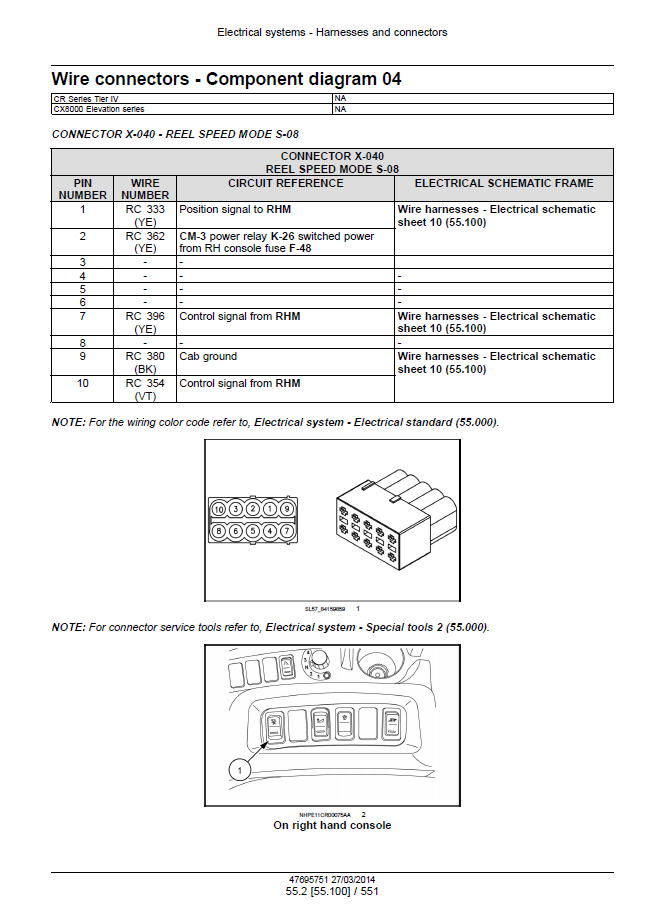 Official New Holland CR & CX Series Combine Service Manual | Part No. 47712613