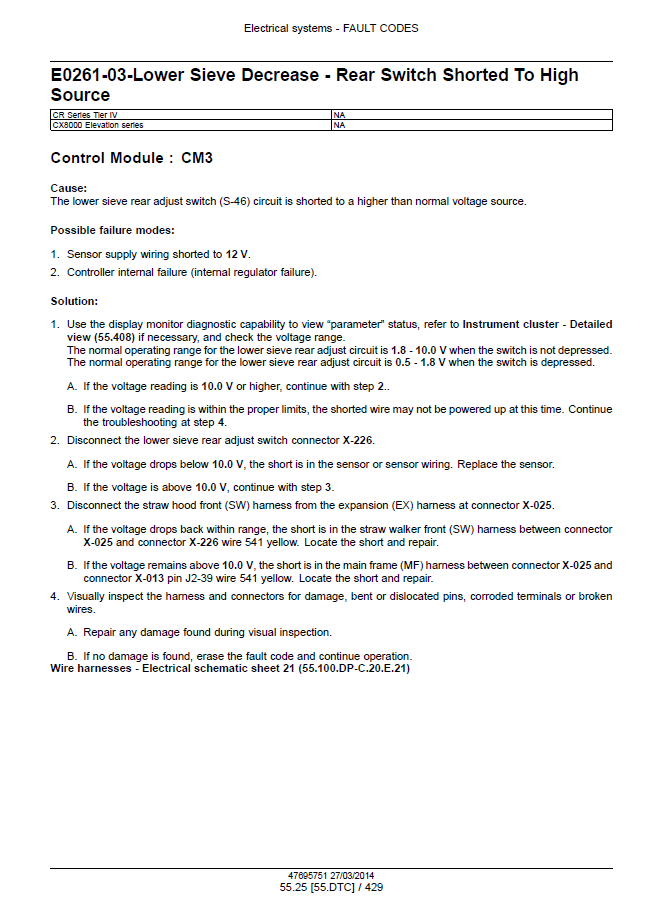 Official New Holland CR & CX Series Combine Service Manual | Part No. 47712617