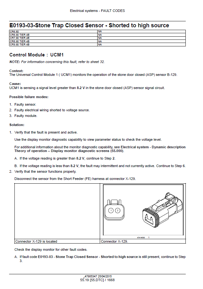Official New Holland CR Series Tier 4B Combine Workshop Manual - 47878235