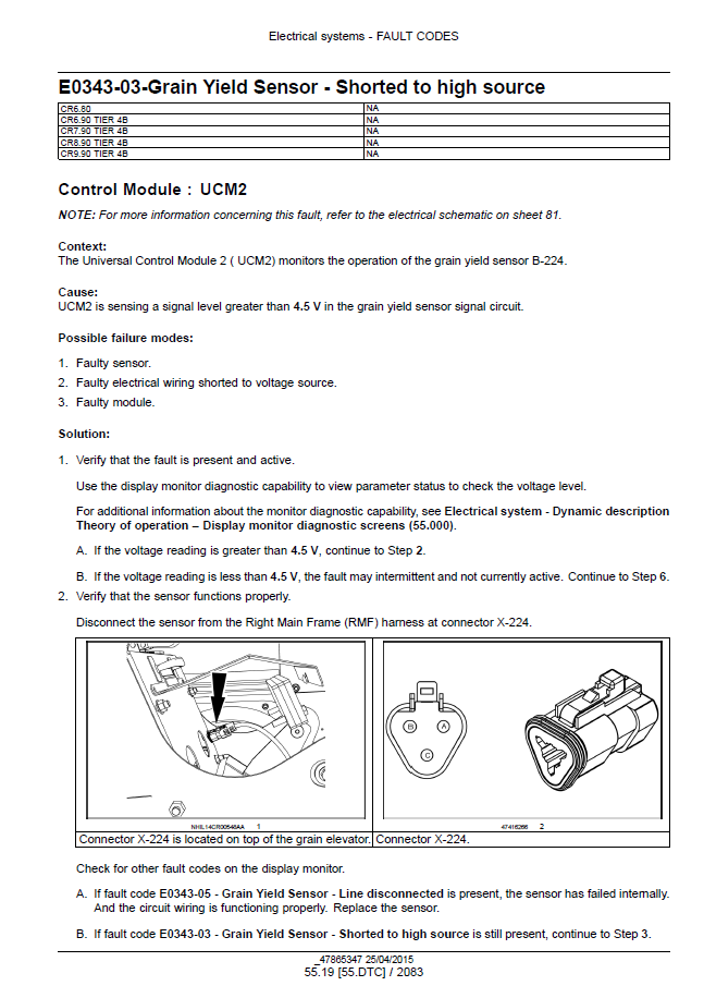 Official New Holland CR Series Tier 4B Combine Workshop Manual - 47878236