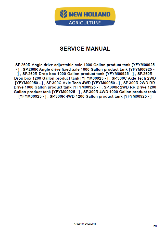 Official New Holland Guardian SP.260R & SP.300R Tier 4B Workshop Manual (47828487)