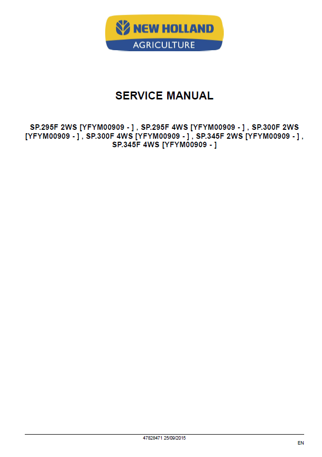 Official New Holland Guardian SP Series Tier 4B Workshop Manual (47828471)