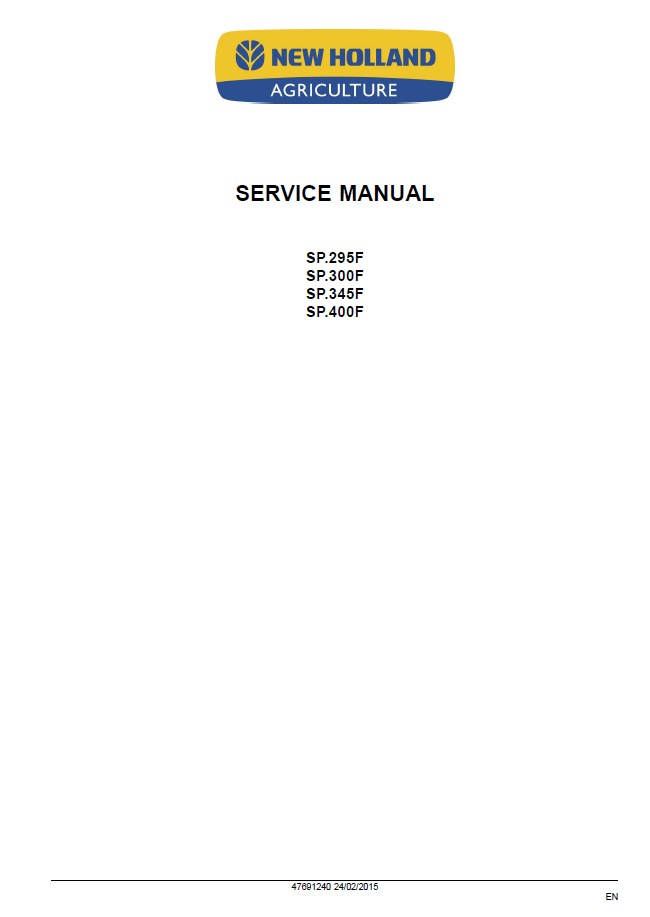 Official New Holland Guardian Tier 4B Sprayer Service Manual | Part No. 47691240