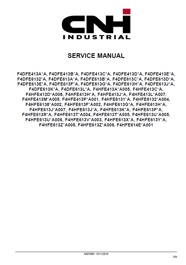 Official New Holland Interim Tier 4 / Stage IIIB Workshop Manual (48076861)