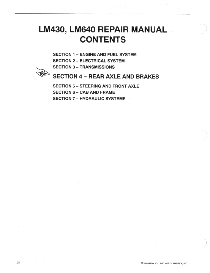 Official New Holland LM430 LM640 Rear Axle Brake Manual (86584419 PDF)