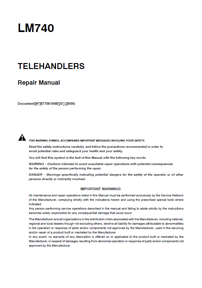 Official New Holland LM740 Workshop Repair Manual (87708184B)