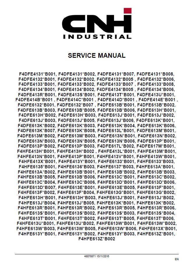 Official New Holland NEF Tier 4B / Stage IV Workshop Manual (48076871)